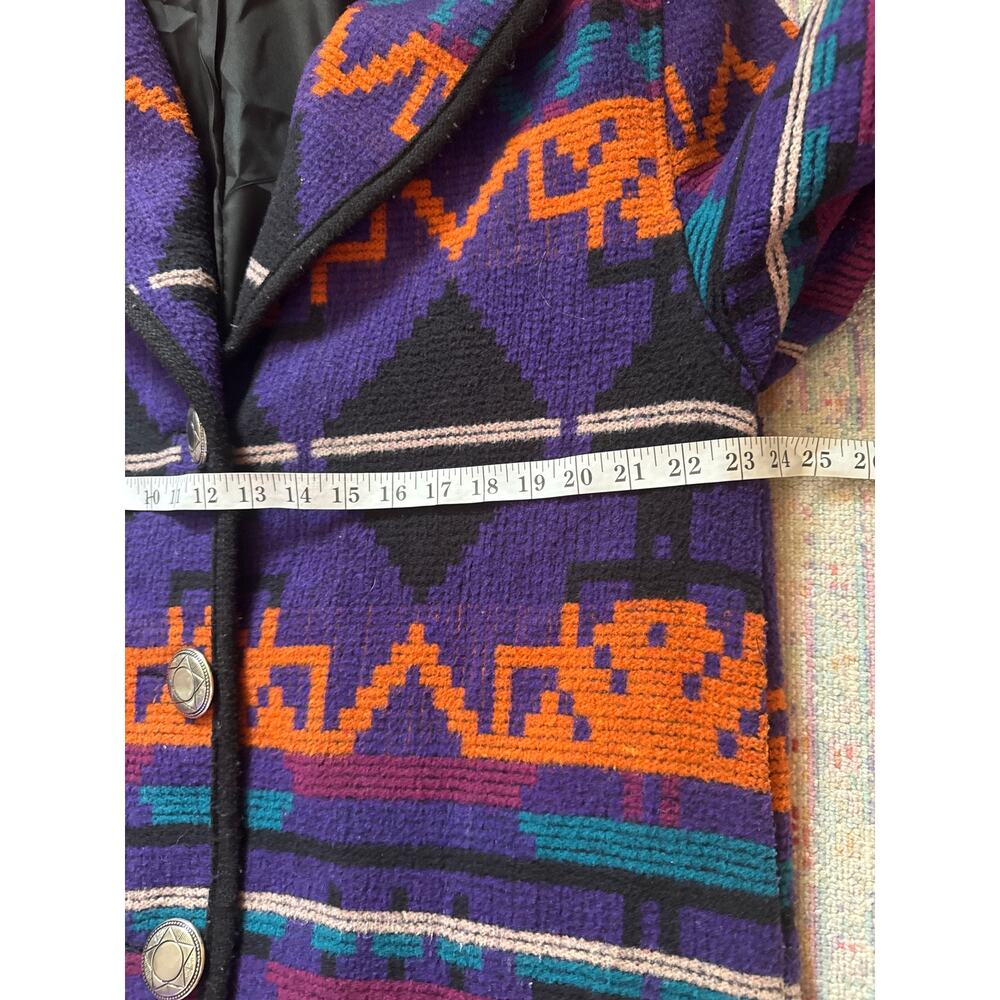 Vintage Jofeld Wool Aztec Long Full Length Hooded Coat Conch Buttons Medium - Picture 9 of 16